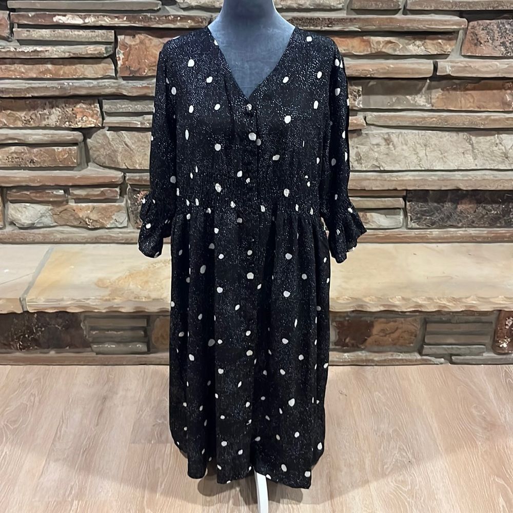 Roolee Black Speckled and Polka Dot Midi Dress